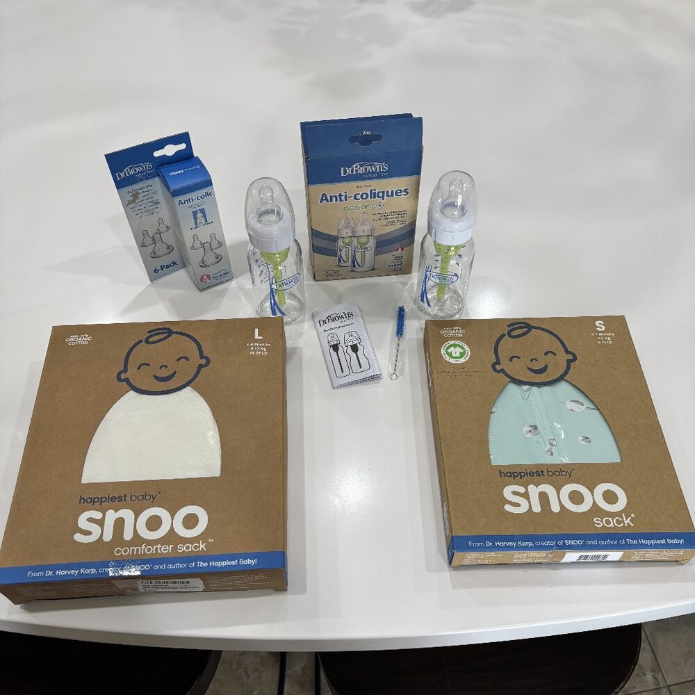Happiest Baby Snoo Comforter Sack Dr Brown Anti Colic Glass Bottle & Nipple